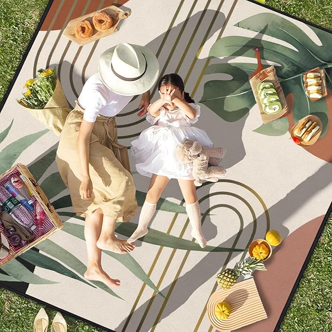 Extra Large Picnic Outdoor Blanket 60''x80'' Boho Plant Waterproof and Sandproof Picnic Mat for Beach Foldable Camping Accessories for Grass Lawn Park