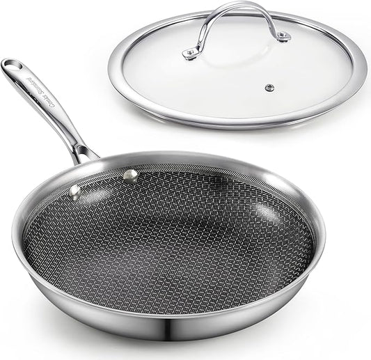 Cooks Standard Hybrid Nonstick Frying Pan, 12-Inch Skillet, Multi-Ply Clad Stainless Steel Fry Pan with Tempered Glass Lids, Oven Safe, Compatible with All Stovetops