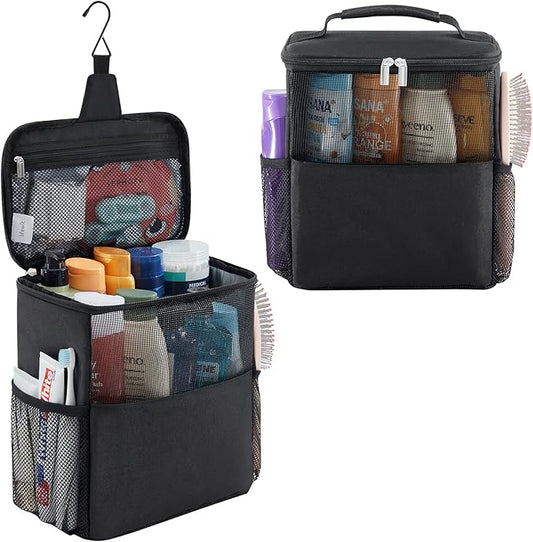 Lifewit Mesh Shower Caddy Bag Portable College Dorm Room Essentials Caddy Tote Basket for Bathroom, Gym, Travel, Camping Quick Dry Hanging Shower Organizer Toiletry Bag for Women Wen, Large, Black