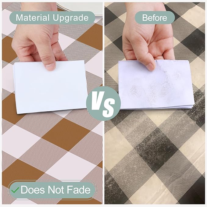 misaya Rectangle Waterproof Vinyl Table Cloth, Buffalo Flannel Backed Tablecloth, Wipeable Plastic Table Cover for Dinner, Kitchen, Outdoor (52" x 70", Brown and White)