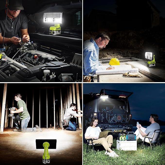50W 4200LM Cordless LED Work Light for Ryobi One 18V Battery Portable Flood Lights for Outdoor Indoor Workshop Job Site, Floodlight & Spotlight Modes/Pivoting Head/USB Port(No Battery)
