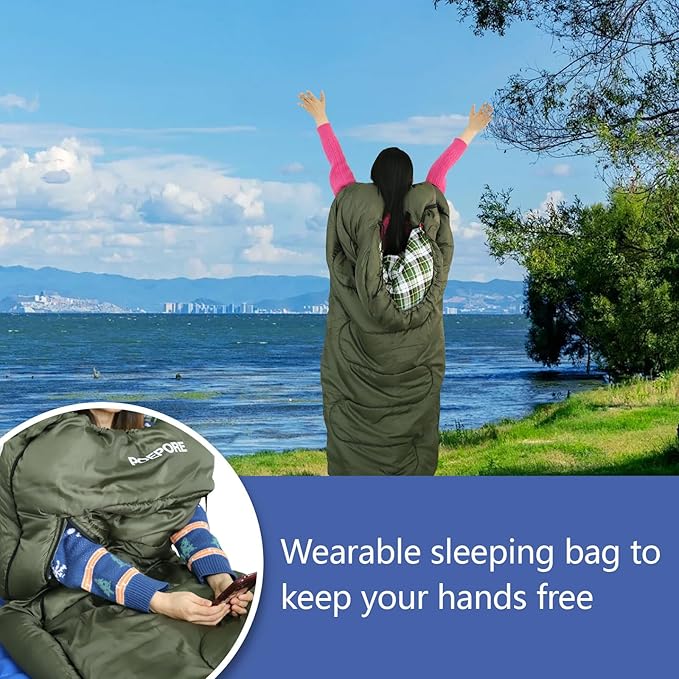 Flannel Sleeping Bag Cotton 0 Degree Cold Weather for Adults XXL Wearable Sleeping Bag 4 Seasons Waterproof with Compression Sack