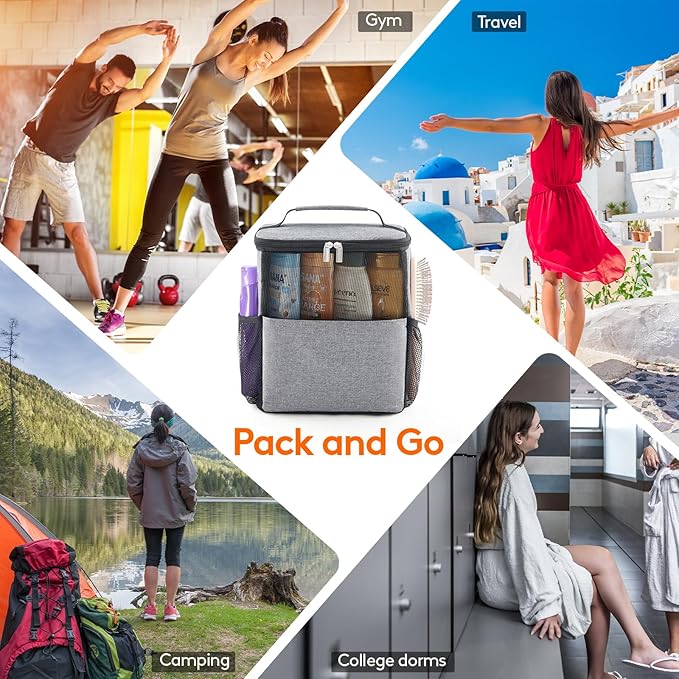 Lifewit Mesh Shower Caddy Bag Portable College Dorm Room Essentials Caddy Tote Basket for Bathroom, Gym, Travel, Camping Quick Dry Hanging Shower Organizer Toiletry Bag for Women Wen, Large, Gray