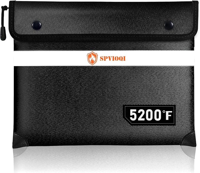 Fireproof Document Bag 5200°F with Heat Insulated, Fireproof Money Bag for Cash with Zipper and Reflective Strip, 14.2” X 11” Fireproof Safe Storage Pouch for Valuables