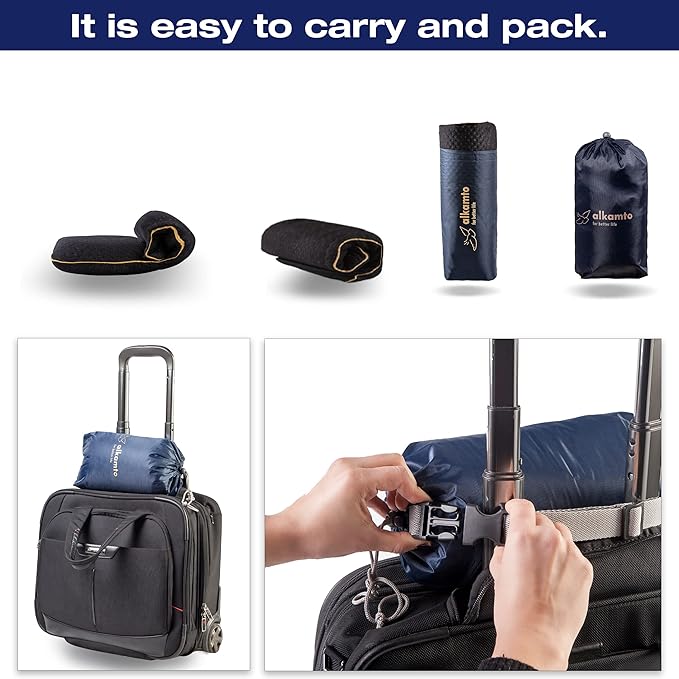 Memory Foam Pillow for Travel and Camping with Extra Cotton Cover – Easy to Carry Portable Bag (Black)