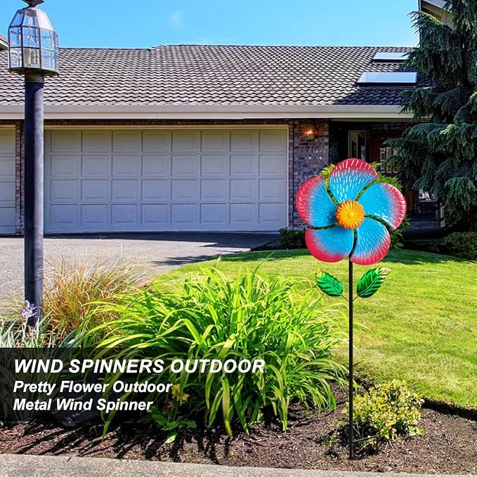 Garden Wind Spinners & Metal Wind Sculptures - Outdoor Windmill Decor with Vibrant Red & Blue, Yard Art for Patio Lawn Garden Ornament, Dynamic Wind Spinner Sculpture for Landscape 1Pack