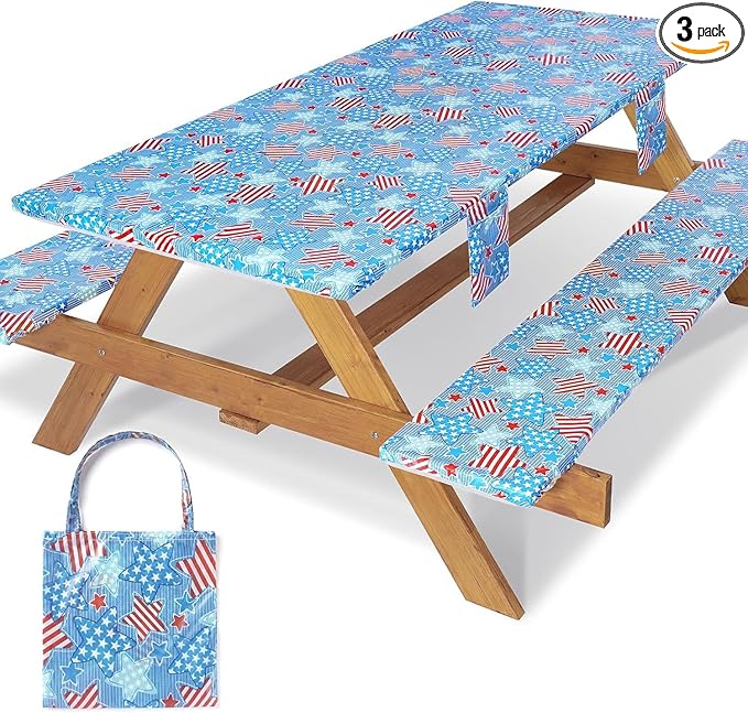 Picnic Table Cover with Bench Covers 8 Feet Water Proof Camping Table Clothes with Elastic Edge Hiking Rv Patio Equipment for Outside Car Travel Trips Gadgets Gift for Teenager Brother Sisters