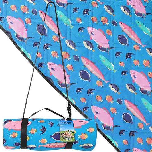 Outdoor Picnic Blanket Blue Ocean 80"x80" Oversize Sandproof Beach Blanket Waterproof Picnic Blankets Foldable for Caming, Beach, Outdoor Activities.