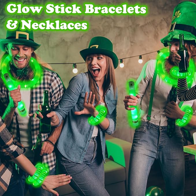 Green Glow Sticks Party Favors for Kids 24 PCS,LED Light up Pop Tubes for Toddlers, Neon Necklaces Bracelets Accessories, Glow Birthday Wedding Dance Party Supplies Camping Toys Decorations