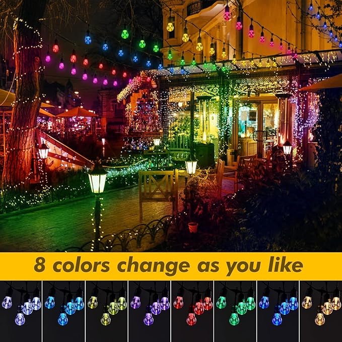 Auroraworld RGB Solar Outdoor String Lights, 200FT Dimmable Patio String Lights for Cafe