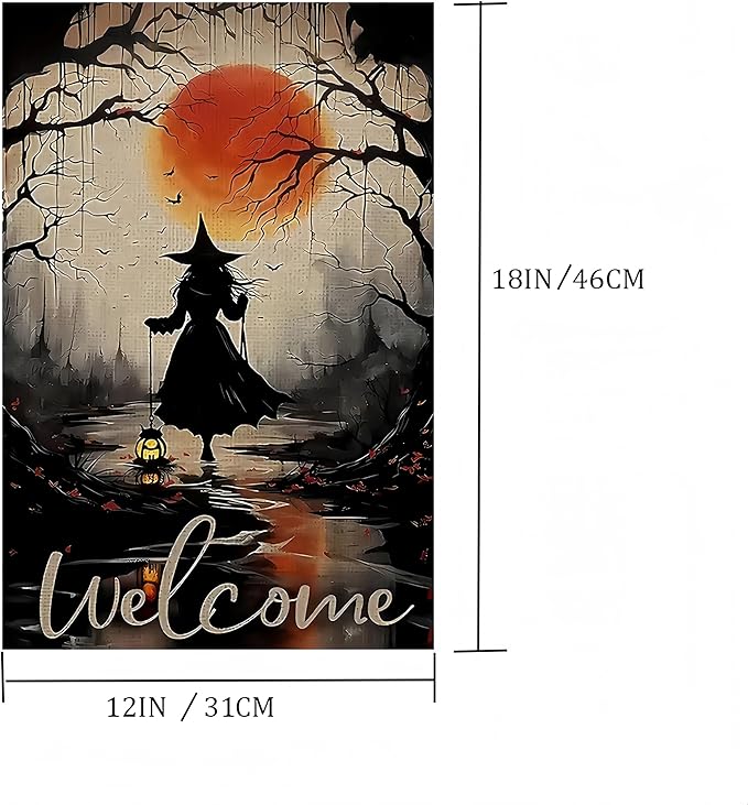 Halloween Garden Flag for Outside 12x18 Inch Double Sided, Witch Small Yard Flags for Outside, Outdoor Welcome Flag Front Porch Decorations for Home