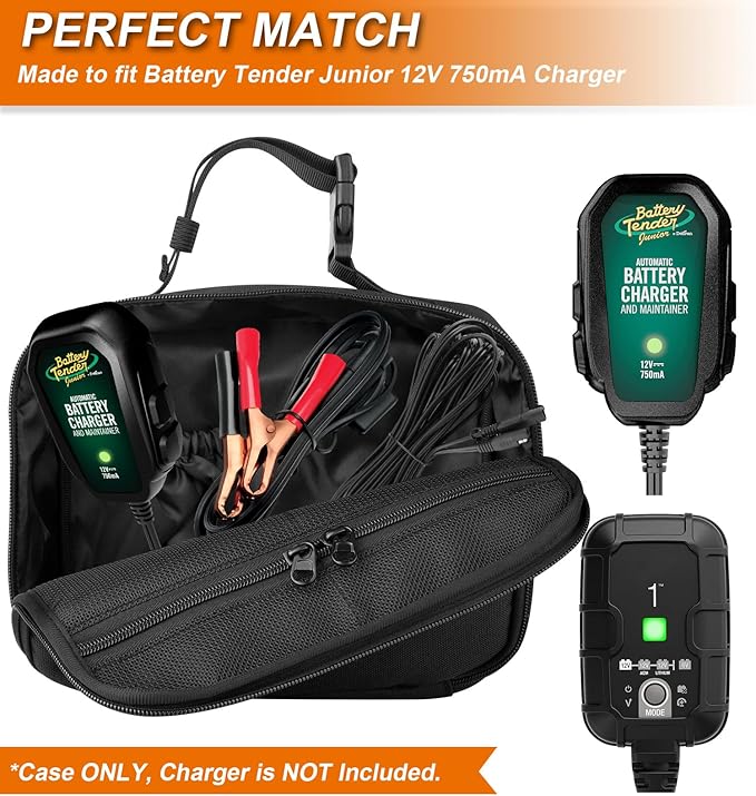 Battery Tender Junior 12V 750mA Charger Carrying Case - Waterproof Battery Charger Protective Storage Holder Organizer with Accessory Pocket