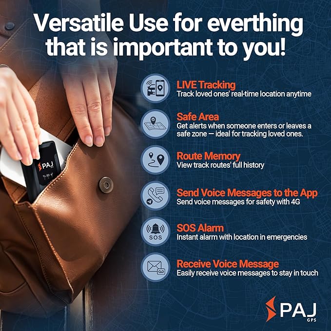 PAJ GPS Easy Finder 4G – GPS Tracker for Kids, Seniors/Elderly & Loved Ones – Real-Time Location Tracker Device, SOS/Emergency Button, Voice Messages, Up to 14 Days Battery - Subscription Required