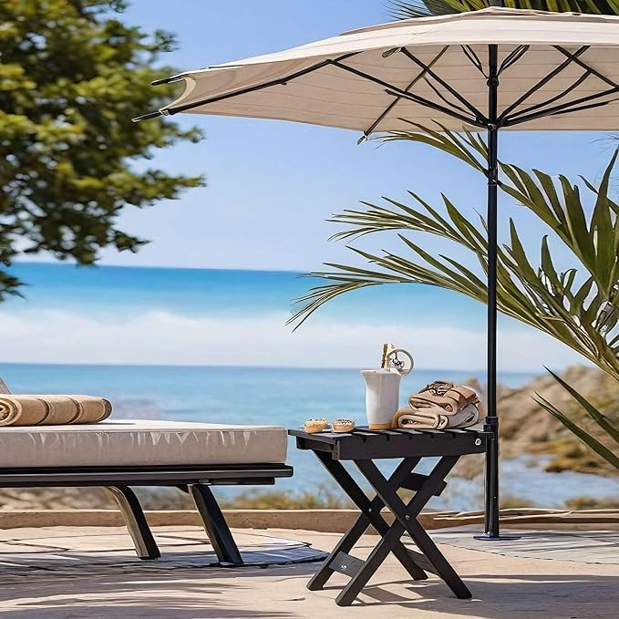 Outdoor Side Table, No Assembly Folding Wooden End Table for Outside or Indoor, Small Patio Tables for Camping, Pool, Bathroom, Backyard and Porch