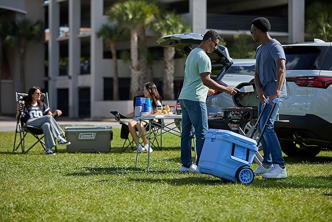 Coleman Pro Heavy-Duty 55qt Wheeled Ultra-Light Premium Hard Cooler, Extra-Thick Insulation Keeps Ice up to 5 Days, 92-Can Capacity, Heavy-Duty Wheels