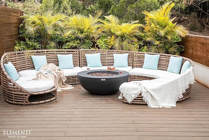 Elementi Lunar Bowl Cast Concrete Fire Table, Outdoor Fire Pit Fire Table Patio Furniture, Dark Gray (Natural Gas)