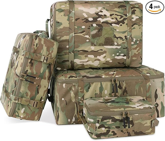 PETAC GEAR 4 PCS Tactical Modular Packing Cubes with Waterproof Material, Large Capacity Storage Bag, Easy Clean Outdoor Travel Organize Storage Pouches Bags (MC)