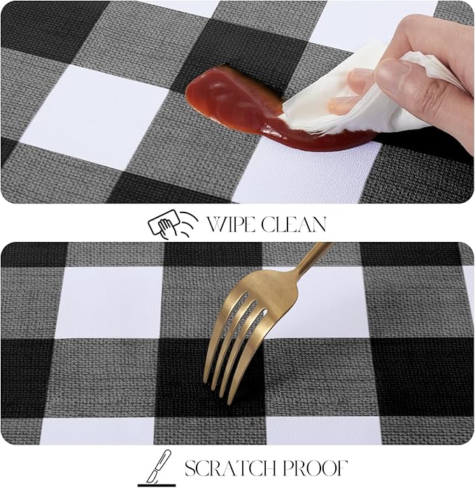 MOSAYT Rectangle Vinyl Tablecloth, 100% Waterproof Buffalo Gingham Plastic Table Cloth, Heavy Duty Wipeable Table Covers for Picnic, Outdoor, Camping - 54 x 120, Black