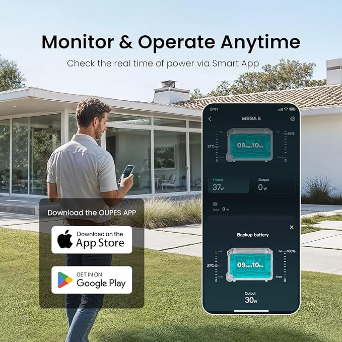 OUPES 3600W Portable Power Station Mega 3 with 2 * 240W Solar Panels & B2 Battery, 3072Wh LiFePO4 Solar Generator for Home Emergency Backup, RV, In-grid, Off-grid