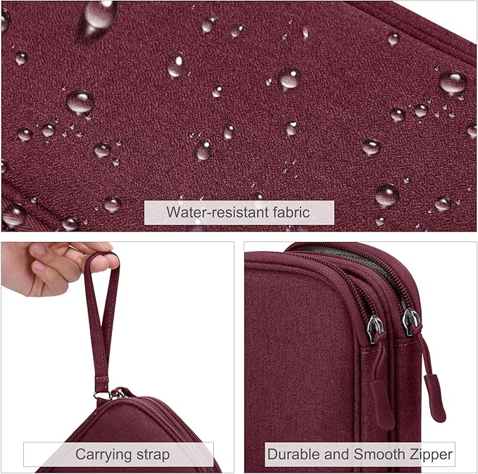 FYY Electronic Organizer, Travel Cable Organizer Bag Pouch Electronic Accessories Carry Case Portable Waterproof Double Layers Storage Bag for Cable, Charger, Phone, Earphone, Medium Size- Wine Red