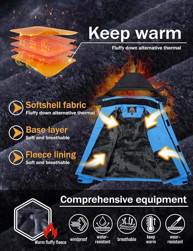 MAGCOMSEN Men's Winter Coats Water Resistant Ski Snow Jacket Warm Fleece Jacket Parka Raincoats With Multi-Pockets