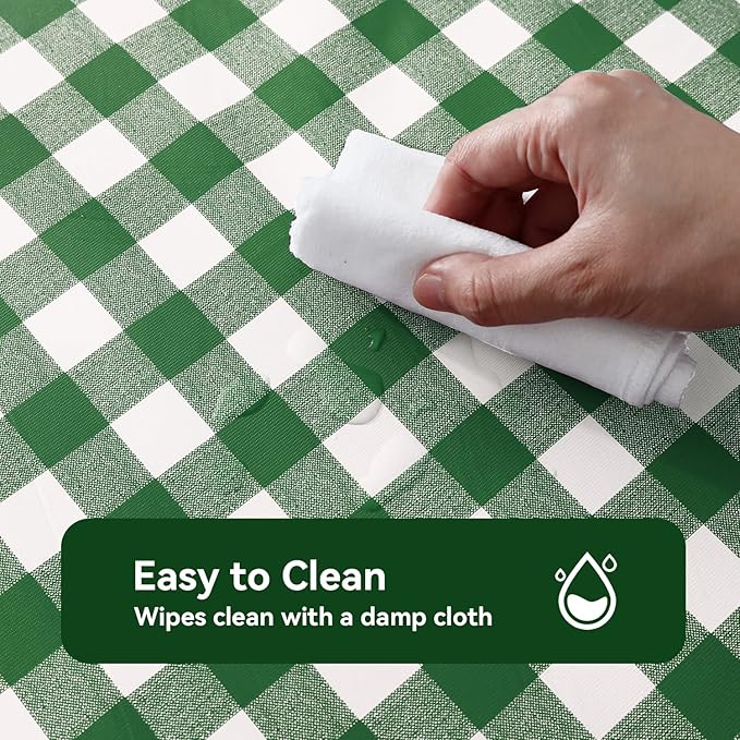 Romanstile Rectangle Vinyl PVC Tablecloth, 100% Waterproof Buffalo Plaid Plastic Table Cloth, Oil Proof Heavy Duty Wipeable Table Covers for Dining/Camping/Picnic/Outdoor - 60 x 102, Green and White