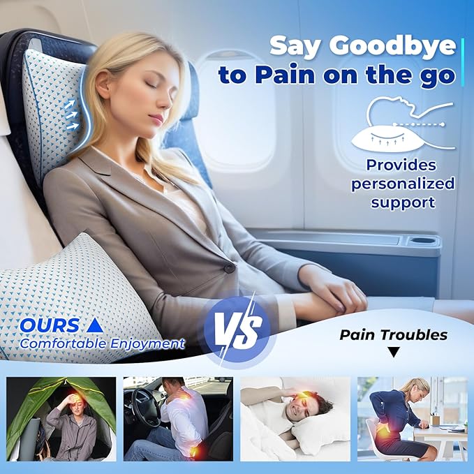 Small Cooling Shredded Memory Foam Pillow for Travel & Camping, Compressible Adjustable Gel Bed Pillow Washable Cover, Medium Firm Neck Lumbar Support, Ideal Sleeping,Car,Airplane,Toddler,Backpacking