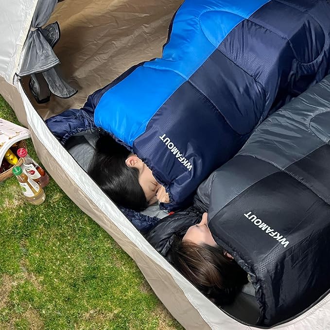 XL 10 Degree Sleeping Bags Waterproof for Adults 350GSM Machine Washable with Compression Sack for 3-4 Season Camping Outdoor