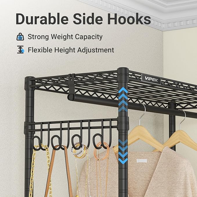 VIPEK R3C Rolling Clothes Rack with Cover Portable Closet for Hanging Clothes, Heavy Duty Garment Rack Freestanding Clothing Racks with Wheels& Hanging Rod, Black Closet Racks with Black Cover