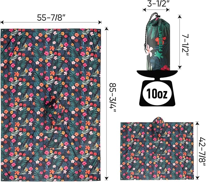 PTEROMY Hooded Rain Poncho for Adult with Pocket, Waterproof Lightweight Unisex Raincoat for Hiking Camping Emergency