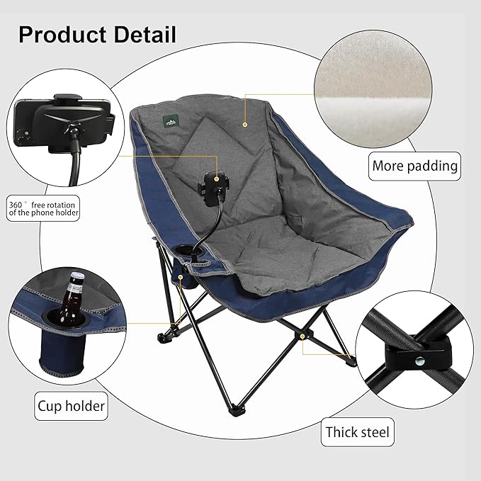 Northroad Oversized Foldable Camping Chair, Outdoor Padded Lawn Chair w/Cup Holder,Carry Bag for Beach, Hiking, and Picnics,Heavy-Duty 300-lbs Capacity, Purple