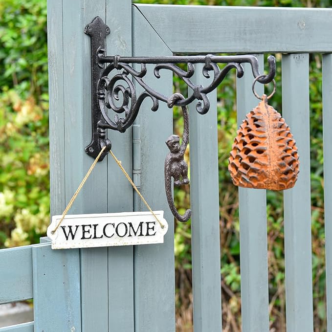 Sungmor Cast Iron Hanging Plant Bracket, 16.5" Large Outdoor Wall Plant Hangers, 2pcs Black Heavy Duty Hanging Basket Hooks, Decorative Hooks for Flower Pot, Lantern, Wind Chime, Hummingbird Feeder