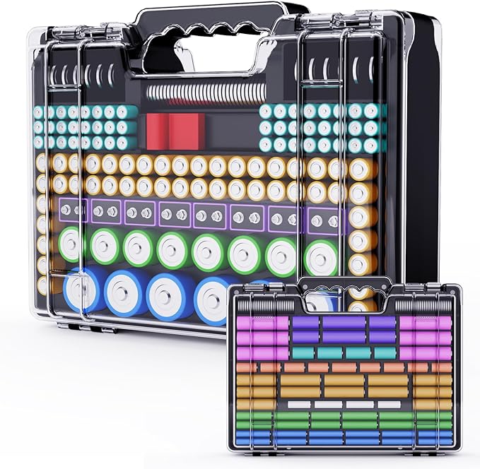 Battery Organizer Storage Holder Box Case with Tester, Ultra-Large 262+ Batteries Container with Double-Sided, Holds AA AAA 4A 23A C D Cell 9V 3V Lithium 4LR44 CR3 CR123A 18650 (Black)