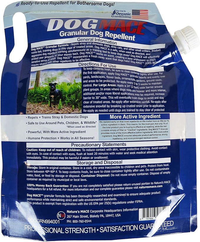 Nature’s MACE Dog Repellent, 2.5 Granular, for Lawn, Yard, Garden, & Plants, Outdoor No-Dig, Dog Repellent and Training Tool, Outdoor Deterrent, Dog Digging Repellent, Treats 1,400 Sq. Ft.