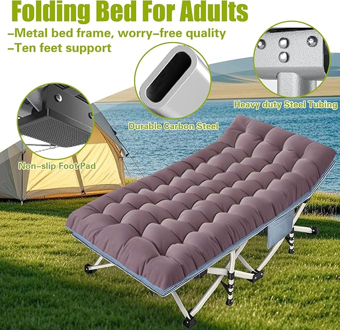 Oversize Camping Cot 32" W Extra Large Cot for Adults Cots for Sleeping XXL Cots with Mattress Heavy Duty Camping Bed with Carry Bag Folding Cot for Hiking Office Nap Indoor Outdoor Easy to Set Up