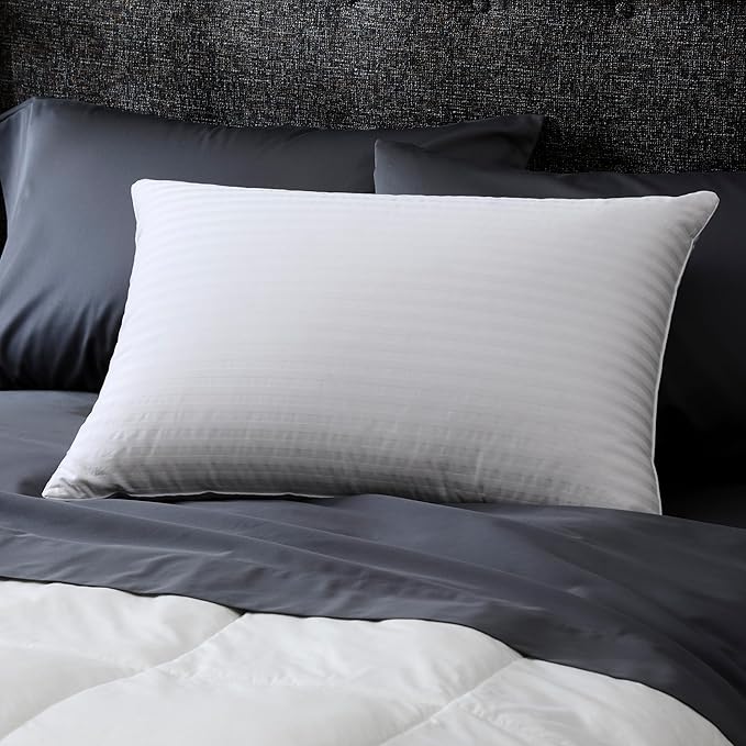 Cuddledown Dreamstead Premium Sleeping Pillow| European White Duck Down | 600 Fill Power | 300 Thread Count 100% Cotton Shell | Damask Striped | Hypoallergenic | Handcrafted | King – Firm