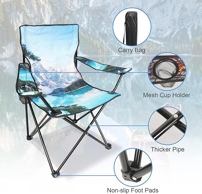 2 Pack Folding Camping Chair,Portable Lawn Chair w/Cup Holder,Carry Bag,Heavy Duty Outdoor Camp Chair for Adults,Perfect for Garden,Hiking,Picnics and Beach Trips,White Sonwy Mountain