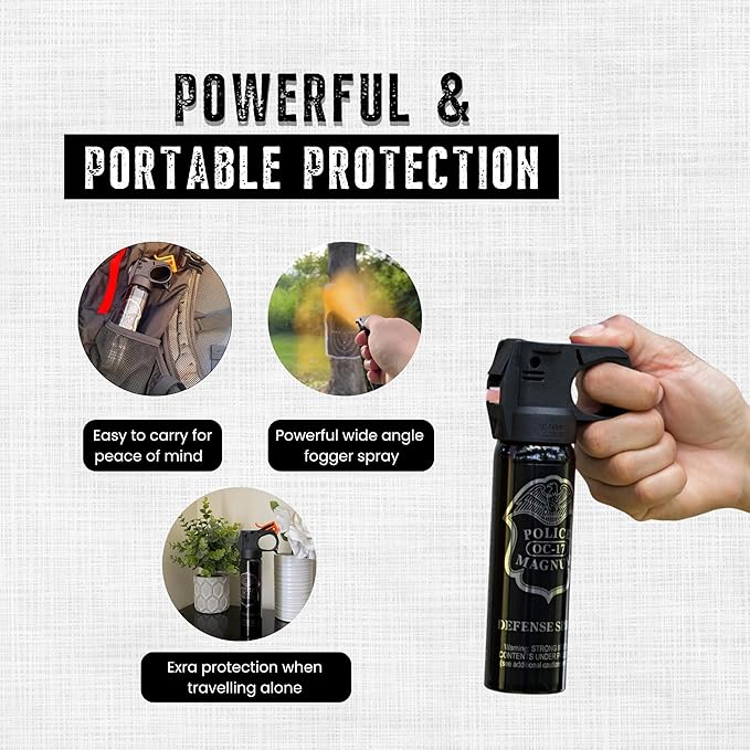 Police Magnum Self Defense Pepper Spray Fogger - Maximum Heat Strength Security & Protection - Portable Non-Lethal Tactical Gear - Made in The USA - 2 Pack 4oz FM
