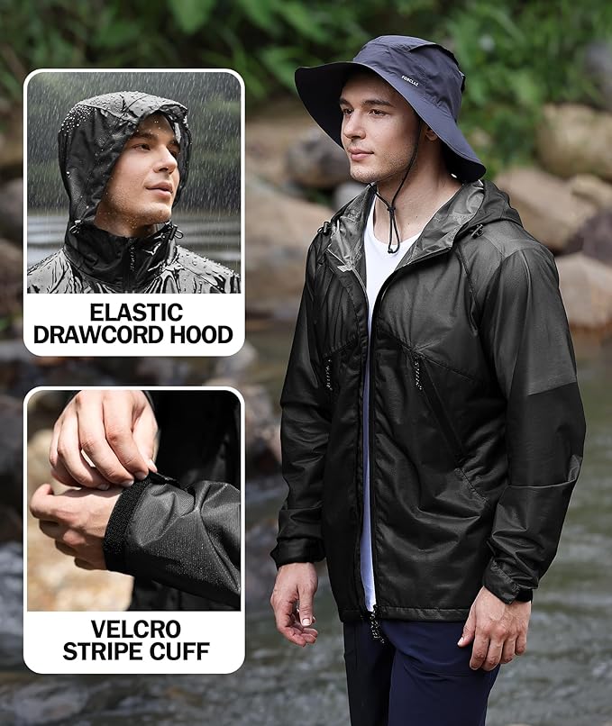 SWISSWELL Mens Lightweight Rain Jackets Raincoat with Hood Waterproof Windbreaker Jackets for Cycling Golf Fishing Running