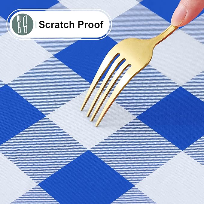misaya Buffalo Rectangle Picnic Tablecloth, 6 Foot Elastic Fitted Vinyl Table Cloth with Flannel Backing, Waterproof Plaid Table Covers for Dining, Camping, Outdoor (Blue and White, 30" x 72")