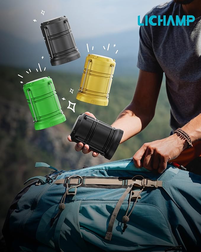 Lichamp 4 Pack LED Camping Lanterns, Battery Powered Camping Lights LED Collapsible Flashlight Portable Emergency Supplies Kit, A4YL