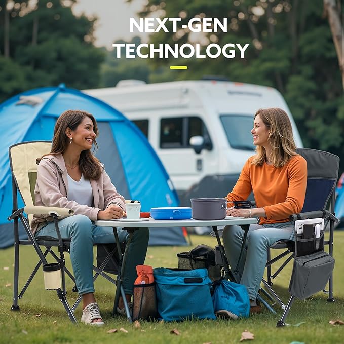 XL Heavy Duty Camping Chair 396lb Capacity (525lb Max) – Waterproof 1680D Oxford Fabric, 2" Padded Seat & Back, Cup Holder, Cooler Pocket, Portable for Camping, Beach & Tailgating (Slate/Red)