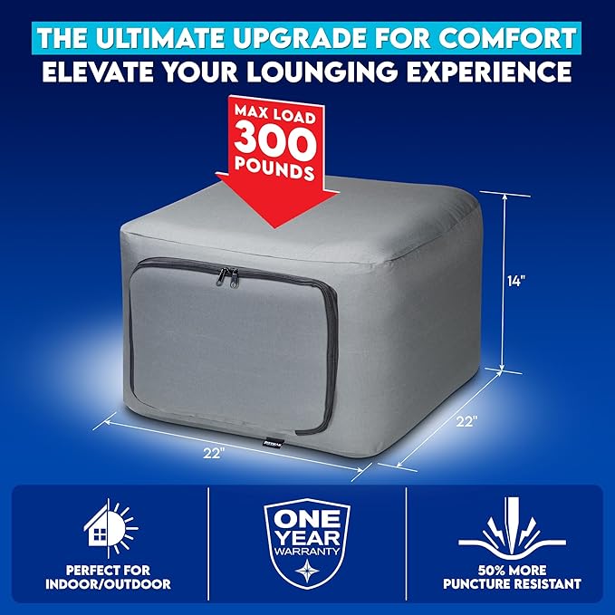 Pittman Inflatable Ottoman Foot Rest for Camping - Outdoor Pouf Ottoman is Waterproof for Camping & Patio - Removable Cover for Easy Cleaning - Inflatable Foot Stool Matches Our Popular Furniture Set