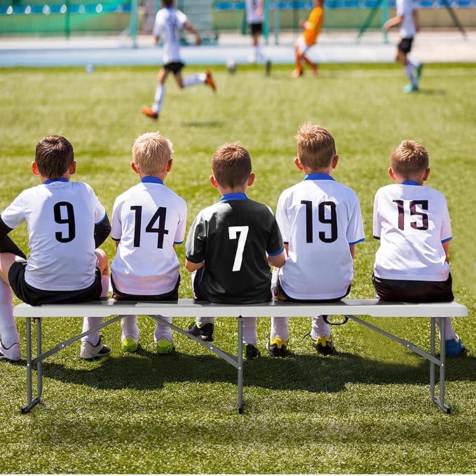 VINGLI 6 feet Plastic Folding Bench,Portable in/Outdoor Picnic Party Camping Dining Seat, Garden Soccer Multipurpose Entertaining Activities, Smooth HDPE Tabletop, 1 Pack, White