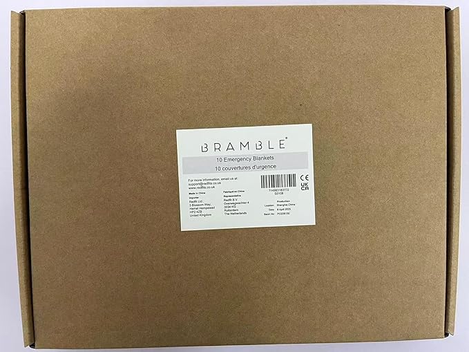 Bramble 10 Pack Extra Large Foil Mylar Emergency Blankets for Survival 83x63, Heat Reflective Thermal Space Blanket, Emergency Foil Blanket for Camping, Outdoor, First Aid