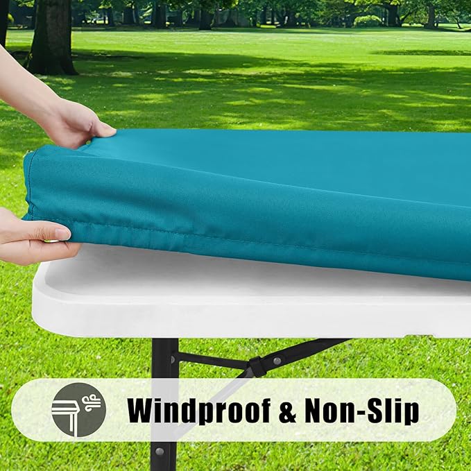 Smiry 2 Pack Rectangle Picnic Table Cloth, Waterproof Elastic Fitted Tablecloths, Washable Polyester Rectangular Patio Table Cover for Camping, Indoor and Outdoor (Teal, 30"x96")