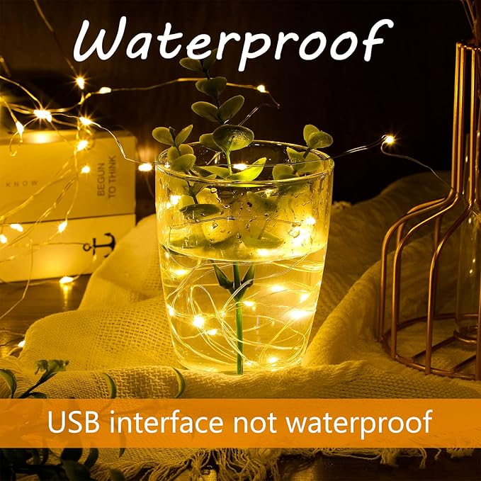 Macarrie 12 Pcs USB String Lights 33 ft 100 LED Fairy Lights Powered String for Christmas Indoor Outdoor Wedding Party Tree Home Festival Garden Decoration (Warm White)