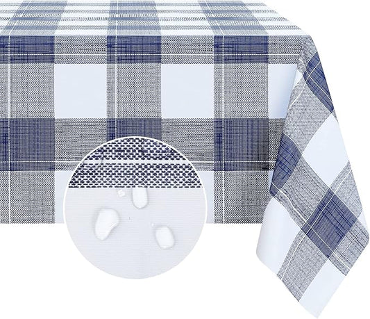 Romanstile Rectangle Plastic Tablecloth, 100% Waterproof Oil-Proof Checkered PVC Table Cloths, Heavy Duty Vinyl Table Covers for Dining, Camping, Picnic, Outdoor - 54 x 120 Inch, Blue Checkered