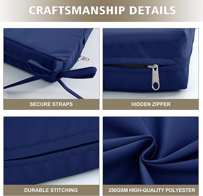 Outdoor Cushions for Patio Furniture, Waterproof Outdoor Chair Cushion w/Fade-Resistant, Removable & Machine-Washable Cover, 22x22 Inch, Deep Seat Sofa/Couch Pad Replacement – Set of 1/2/4, Navy Blue