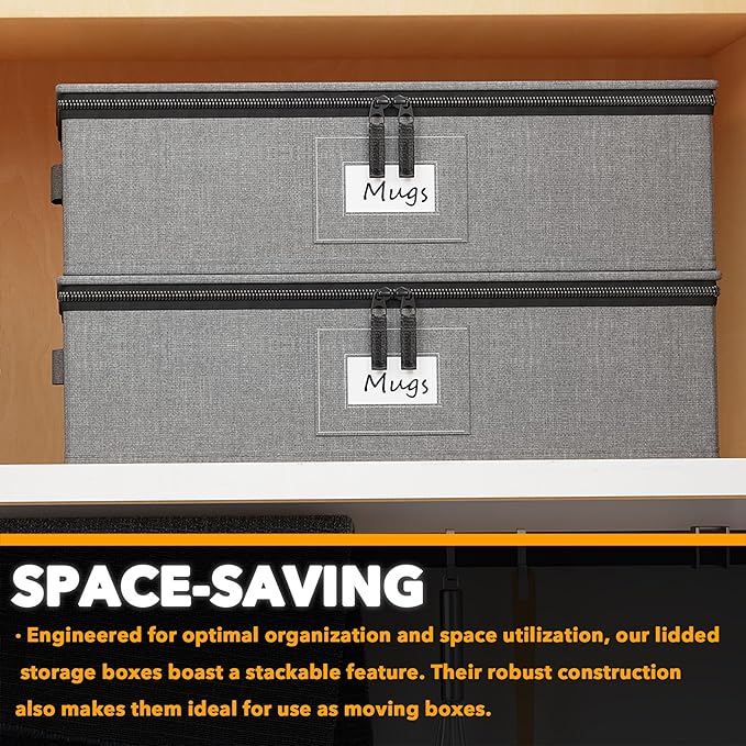 SpaceAid Cup and Mug Storage Organizer 2 Pack, China Storage Containers, Hard Shell Quilted Cases with Soft Plate Separators, Moving Supplies Packing Boxes for 24 Tea Cups or Coffee Mugs (Grey)